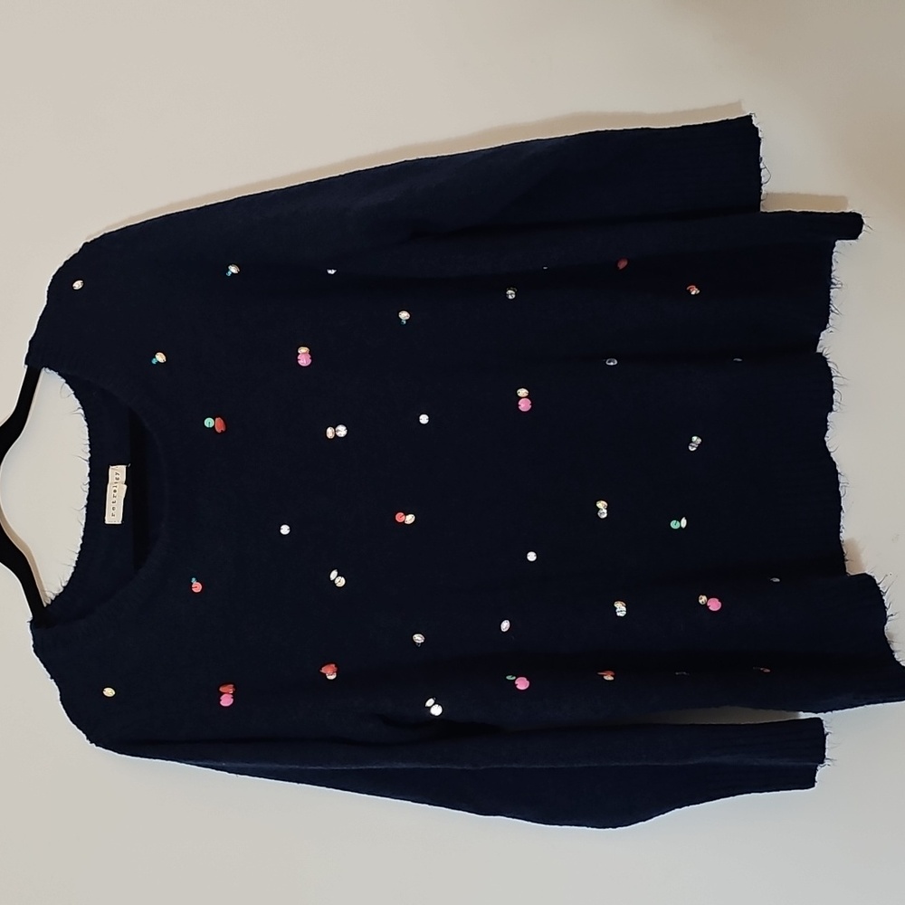 Navy Sweater with Colorful Embellishments Size 1X